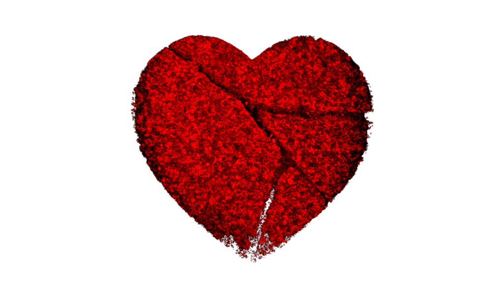 Metapher für Kintsugi: rotes Herz aus Bruchstücken 